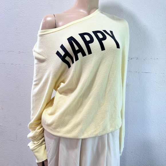 Wildfox Sweaters - Wildfox Yellow 'HAPPY' Sweatshirt